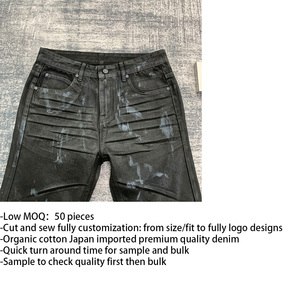 DENIMGUYS Jeans <span class=keywords><strong>de</strong></span> Mezclilla Ajustados y Acampanados para <span class=keywords><strong>Hombre</strong></span>, Estilo Vintage, Recubiertos <span class=keywords><strong>de</strong></span> Cera Negra, Personalizados al por Mayor - Product Image 3
