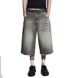 Custom Logo Loose <b>Denim</b> Jorts Men 100% Cotton Hem Distressed <b>Short</b> Jeans Retro Distressed Mint <b>Green</b> Straight Jeans <b>Shorts</b> Baggy - Product Image 2