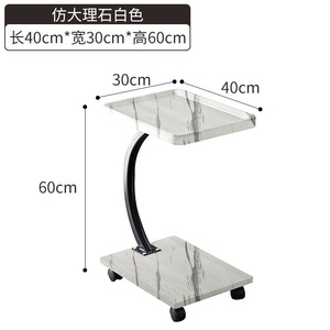 Mesa auxiliar minimalista moderna de 40x40x60cm con tapa redonda de mármol blanco y ruedas para dormitorio, sala de estar, sofá - Product Image 3