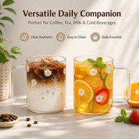 Mug en verre borosilicate à motif floral Daisy avec poignée, résistant à la chaleur, compatible micro-ondes, mug à café sans plomb, tasse en verre esthétique et mignonne