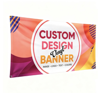 Bannière en vinyle personnalisée, design dégradé chaud, cadre circulaire géométrique, bannière en PVC imprimée sur mesure pour la promotion des entreprises et des magasins