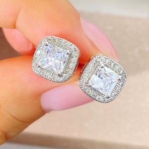 Wholesale Korean Bulk in Stock 18K Gold Plated Waterproof Cubic Zirconia Square <b>Stud</b> Earrings for Women - Product Image 4