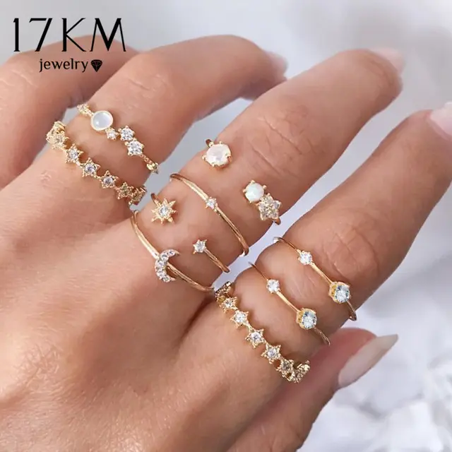 fashion jewelry crystal diamond gemstone finger ring set women rings for girls