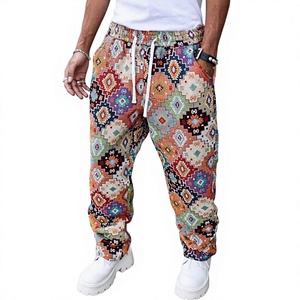 Men s Printed Harem Pants <b>Elastic</b> Waist Drawstring Casual Summer Trousers Breathable Lightweight Cotton - Product Image 1
