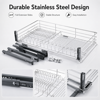 Keranjang Rak Piring Dapur Stainless Steel TKK Custom, Sistem Geser Soft Close, Organizer Penyimpanan Mangkuk dan Piring