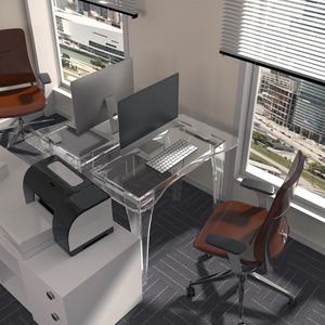 Bureau en acrylique, <span class=keywords><strong>table</strong></span> d'ordinateur ergonomique, matériau épaissi de 15 mm/0,63 pouce, montage facile pour bureau, salon, chambre à coucher - Product Image 5