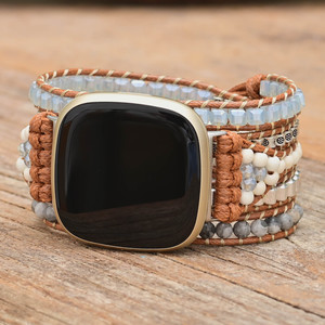 Bracelet de montre de remplacement perlé fait à la main pour <span class=keywords><strong>Fitbit</strong></span> Versa 3 2 1 Style bohème, bijoux rétro, 20mm 22mm - Product Image 1