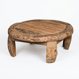 Vintage Rustic Wooden Round Low Height Coffee <b>Table</b> Handcrafted Farmhouse Furniture Living Room Bedroom Dining Home Furniture - Product Image 1
