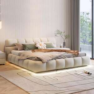 法式奶油色风格简约设计主卧室套装家具1.8米实木天鹅绒床别墅软包 - Product Image 5