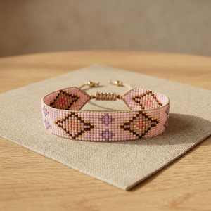 Bracelet en perles Miyuki Delica rose fait main Sstringz, bracelet à motif géométrique réglable pour femmes, bijoux tendance - Product Image 2