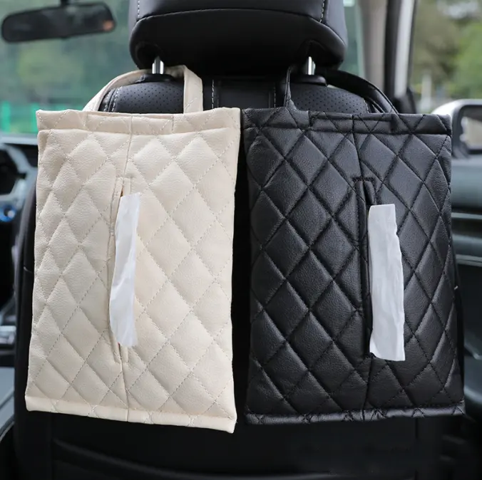 Universal Car Tissue Box Auto Seat Headrest Hanging PU Leather Paper Tower Holder Organizer Car Storage Bag Interior Accessories