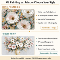 Peinture murale sur toile à l'effeuillage doré à la française, motif vase et bouquet floral mixte, pour mur de salon au-dessus du canapé