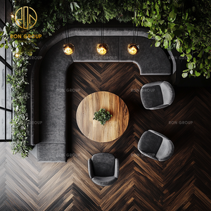 Silla de mesa de madera redonda comercial de diseño moderno, cafetería, tienda de té, terciopelo negro, sofá medio redondo, asientos, juegos de cabina de restaurante - Product Image 2