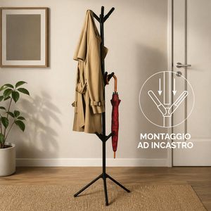 Appendiabiti a Forma di Albero con 9 Ganci, 162 Cm, in Metallo Nero, Salvaspazio - Product Image 3