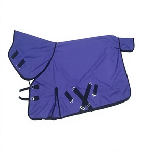 Couverture imperméable pour cheval, bleu violet noir, avec 4 sangles pour les pattes et double fermeture poitrine, pour usage extérieur, fabricant Inde - Product Image 1