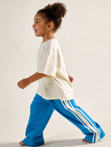 <span class=keywords><strong>Pantaloni</strong></span> a Gamba Larga per Bambini 95% Cotone 5% Spandex con Vita Elastica Regolabile e Striscia Laterale Bianca - Product Image 2