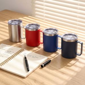 Mug à café en acier inoxydable de 12 oz avec poignée, tasse isotherme à double paroi pour le bureau, le travail, les études, cadeau promotionnel - Product Image 1