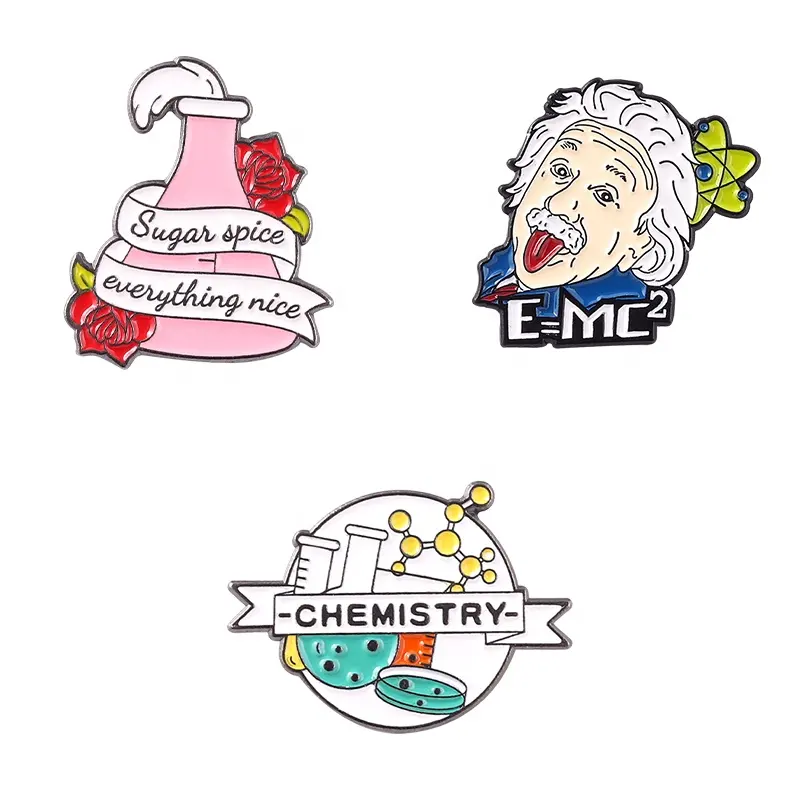 化学エナメルピン有名な物理学者ラペルブローチフォーミュラメタルクラフト男性女性物理学愛好家教師ピンのための無料サンプルギフト