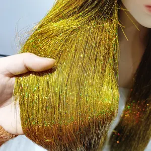 Whosale Klatergoud Regenboog Accessoires Kleurrijk Goud Glitter Vlechten Haar Gehaakt Zijden Haar Klatergoud Voor Haarverlenging