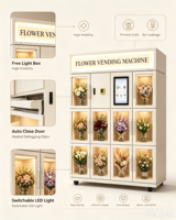Distributeur Automatique Réfrigéré de Fleurs avec Porte à Fermeture Automatique, Verre Anti-Buée, Boîte Lumineuse Gratuite, Paiement par Pièces, Billets et Cartes Bancaires pour la Vente de Bouquets