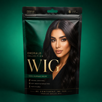 Sac d'emballage pour perruques avec logo imprimé personnalisé, impression numérique, pochette refermable en mylar réutilisable pour cheveux courts et tresses