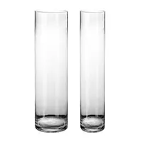 Clear Blown Tall Cylindrical Glass Floor Large Vase, 100 cm