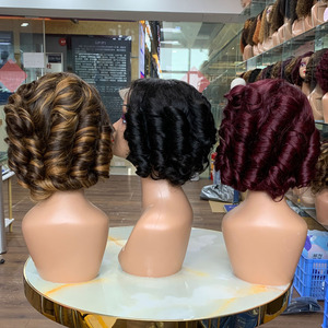 Wholesale <b>Hair</b> <b>Wigs</b> Human Lace Front Closure 4X4 12Inch Romance <b>Curly</b> Closure Peruvian Human <b>Hair</b> 200% Density For Sale - Product Image 1