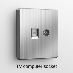 Toma de pared de TV estándar del Reino Unido lujo plata rejilla textura teléfono enchufes de pared eléctricos para el hogar - Product Image 4