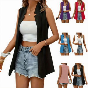 Chaleco Largo de Punto para <span class=keywords><strong>Mujer</strong></span>, Cárdigan <span class=keywords><strong>sin</strong></span> Mangas, Color Sólido, Ecológico, Transpirable, Chaqueta de Oficina para <span class=keywords><strong>Mujer</strong></span> - Product Image 3