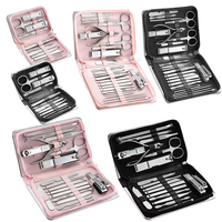 Ensemble de coupe-ongles multifonctionnel pour manucure avec étui en cuir, logo personnalisé, 11 pièces, 21 pièces, 26 pièces, accessoires pour nail art