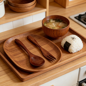 Juego de tenedor y cuchara de madera para bebé, utensilios para servir alimentos sólidos, material de madera natural, estilo japonés. - Product Image 2