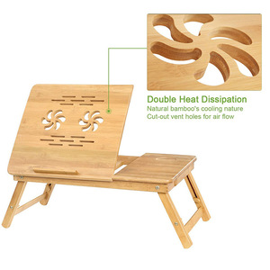 Bureau d'ordinateur portable pliable en bambou avec tiroir, <span class=keywords><strong>inclinable</strong></span> et réglable, pour lit, canapé ou sol, idéal pour le travail et la <span class=keywords><strong>lecture</strong></span> - Product Image 2