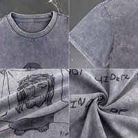 Camiseta Oversize para Hombre con Lavado Ácido, Estampado de Arte Religioso, Algodón Premium, Estilo Urbano, Camiseta Gráfica Vintage