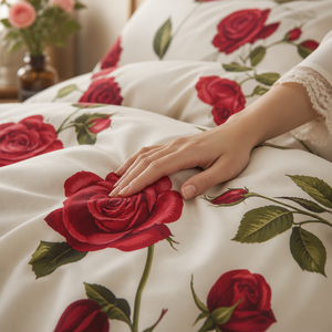 Poland Local Stock Cotton <b>Bed</b> <b>Sheet</b> Set <b>Queen</b> Size Rose Print 3 Piece Duvet Cover EU Dropshipping - Product Image 4