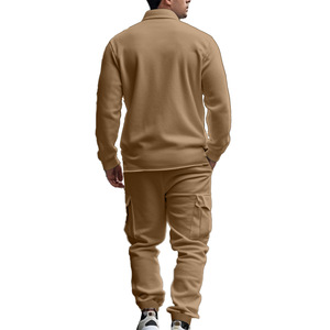 Özel Logolu Erkek Polar Kargo Ceket Eşofman Takımı 2 Parça Düz Renk Uzun Kollu Düğmeli Ceket ve Kargo Pantolon Takımı - Product Image 5