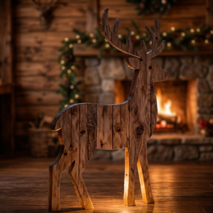 Figura de Reno de Madera Hecha a Mano, Decoración Navideña Rústica para Exteriores, Escultura de Animal, Soporte para Suelo, Paquete Individual - Product Image 6