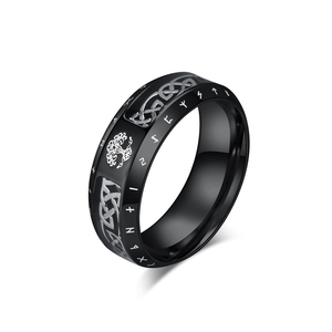 Anillo de Acero Inoxidable con Runas Vikingas Nórdicas Únicas <span class=keywords><strong>para</strong></span> Hombre, Anillo Clásico de Boda y Compromiso con Incrustaciones <span class=keywords><strong>para</strong></span> Fiestas y Aniversarios - Product Image 2