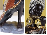 Sculpture d'art en résine de style africain rétro, représentant une femme noire, pour décoration de meuble à vin, d'entrée ou de chambre.