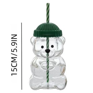 Klassisches Design 20oz Teddybär-förmiges Glas-Trinkgefäß Niedliche Cartoon-Kaffee-Teetassen Hitzebeständig Wiederverwendbar Große Kapazität mit Strohhalm - Product Image 5