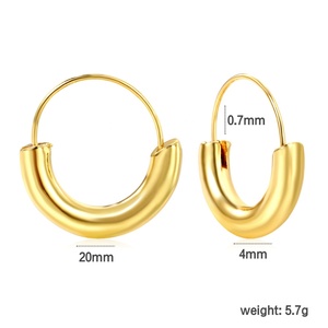 Pendientes de Aro Colgantes Lisos con Baño de Oro de 18K, Impermeables, de Acero Inoxidable, Estilo U Huggie, para Mujer, Joyería Personalizada - Product Image 2