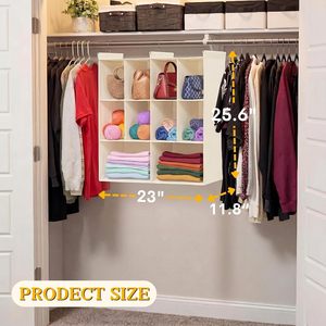 Organizador de armario colgante con 10 compartimentos y 3 ganchos para almacenamiento en el dormitorio, diseño minimalista, tela no tejida - Product Image 5