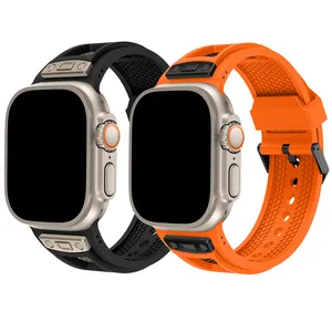Eraysun correa de silicona de lujo para Apple Watch Ultra 2 Band 49/45/44/42mm goma transpirable Deporte i Watch Series 9 8 7 6 5 bandas