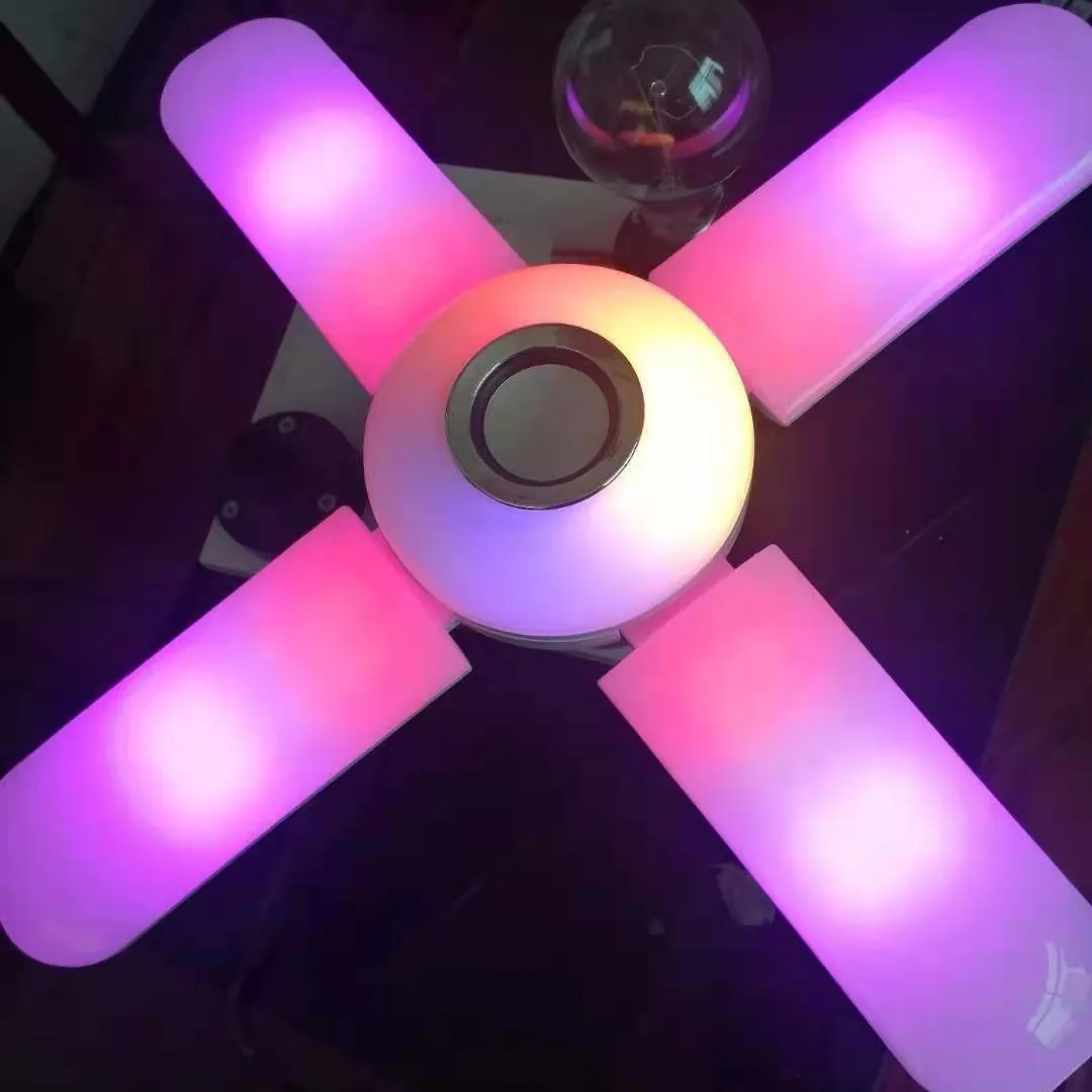 RGB Four Leaves Fan Shaped LED Light Music Smart Ceiling Fan Light Music Speakers With Remote Control