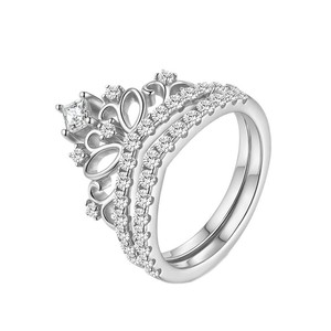 S925 <b>Silver</b> Crown Moissanite Two Piece Stackable <b>Ring</b> Set 2026 Hot Trend Women Wedding Engagement Jewelry Accessory - Product Image 2