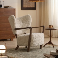 Fauteuil simple Zayshine de style rétro français de luxe en sherpa, fauteuil de salon, fauteuil de chambre à coucher, fauteuil de loisirs en bois, fauteuil inclinable design Wulff