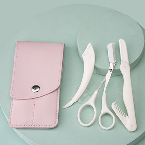 Kit de toilettage des sourcils avec pochette en cuir, pince à épiler portable, ciseaux, rasoir, tondeuse pour poils du visage pour femmes, usage quotidien - Product Image 2