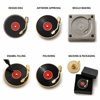 Épinglette en émail personnalisée en forme de disque vinyle, badge métallique rétro musical, épinglette de revers, souvenir, bijou DJ, cadeau, vente en gros d'usine, OEM, ODM