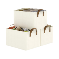 Lot de 3 bacs de rangement en tissu beige avec poignées, grands organisateurs en lin pliables pour chambre à coucher et étagères de placard