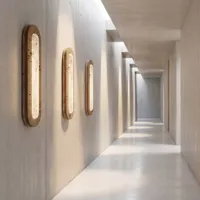 Applique murale LED de luxe en albâtre naturel, cadre ovale long en laiton, lumière à intensité variable pour chambre, couloir, villa, décoration intérieure