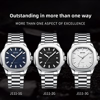 Montre mécanique automatique en acier inoxydable avec logo personnalisé, boîtier carré en alliage, fermoir papillon, verre minéral, luminescent, résistant à l'eau 30M